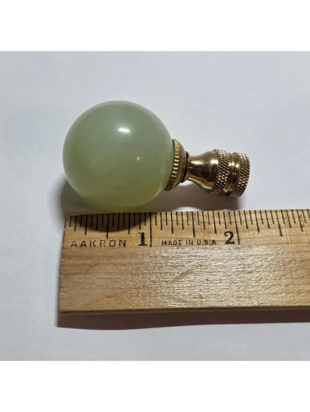 Lot Of 2 Green Jade Gemstone Lamp Finials Polished Brass Base EUC